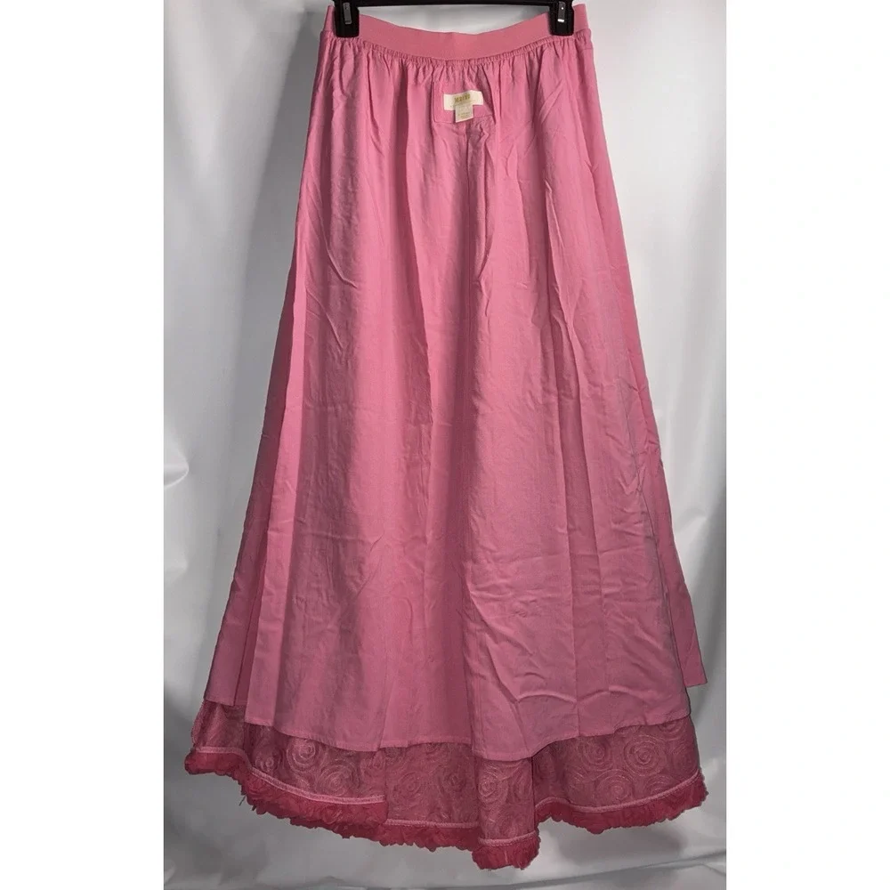 Anthropologie Maeve Maxi Long Skirt XS Women's Pink Floral Appliqué Preppy Boho